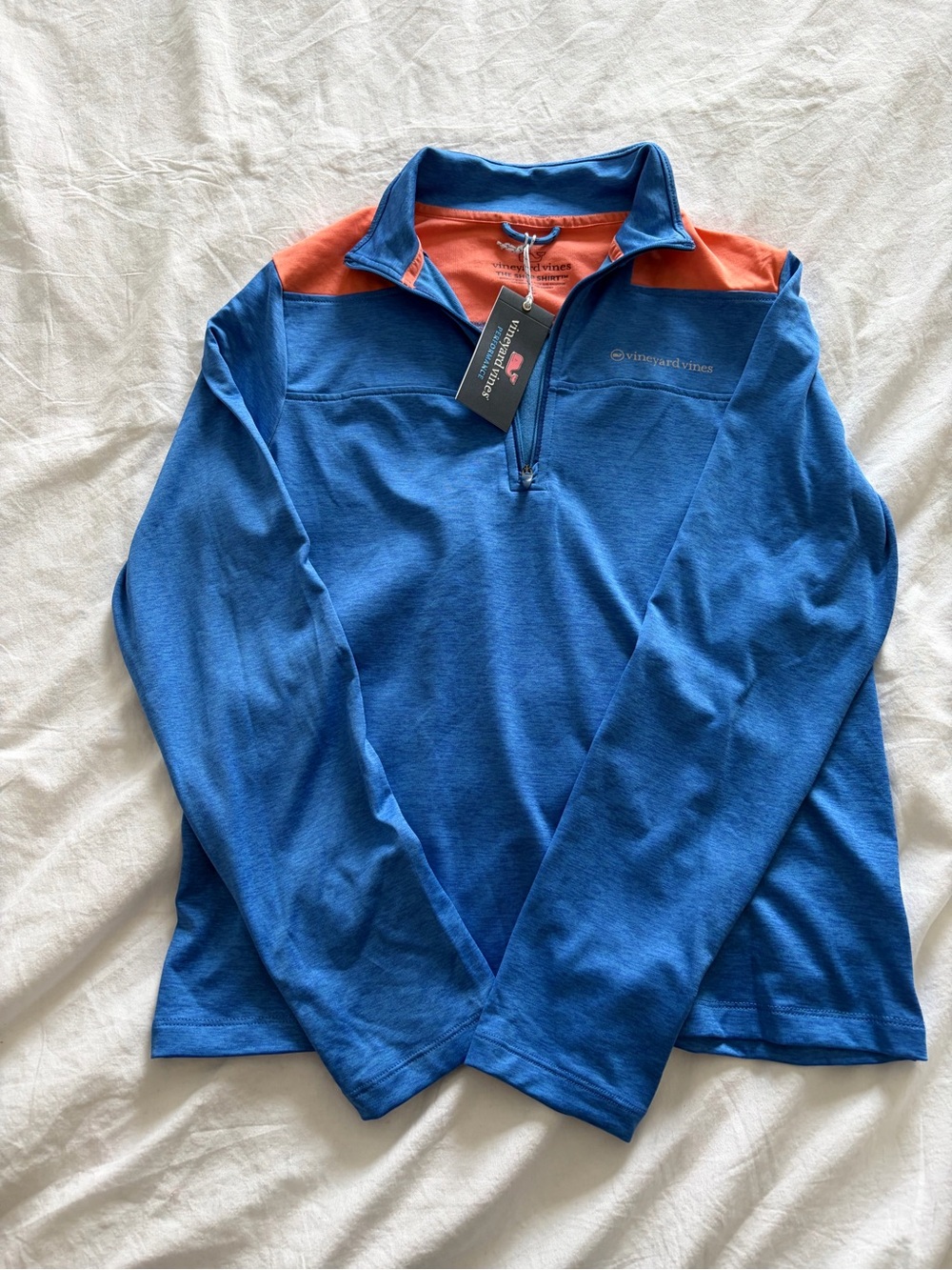 Vineyard Vines Boys Blue and Orange Performance Shep Quarter-Zip Pullover Shirt